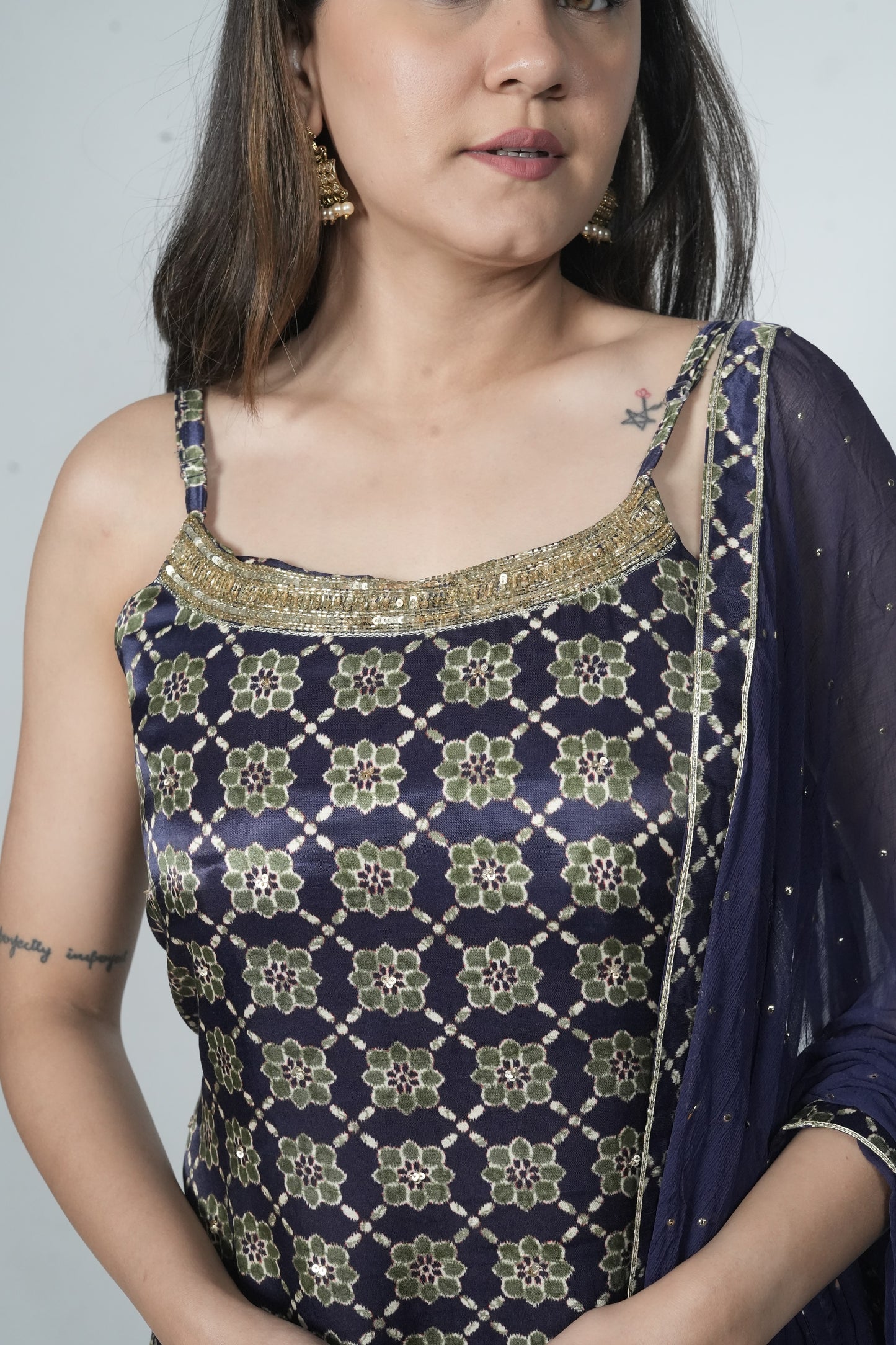 Blue Gajji Silk Sleeveless Dress for Diwali 2024