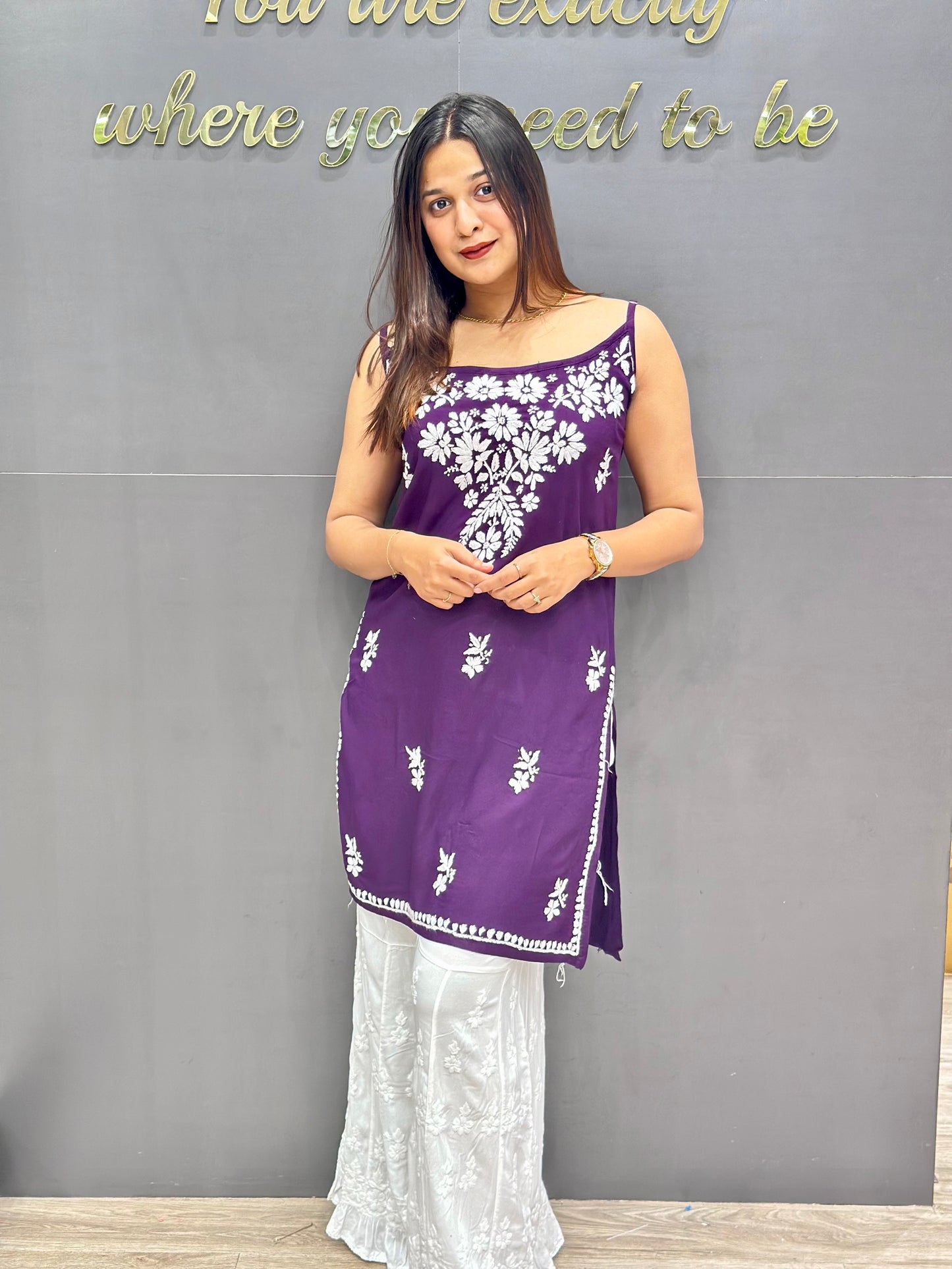 Pure Rayon Spaghetti Lucknowi Top (Purple)