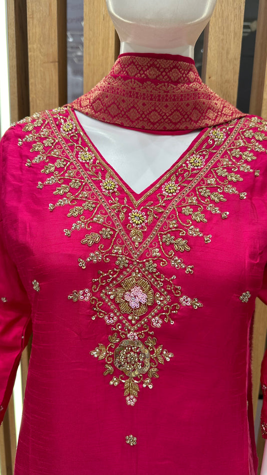 Pink Dola Silk Handwork V Neck Vegan Dress