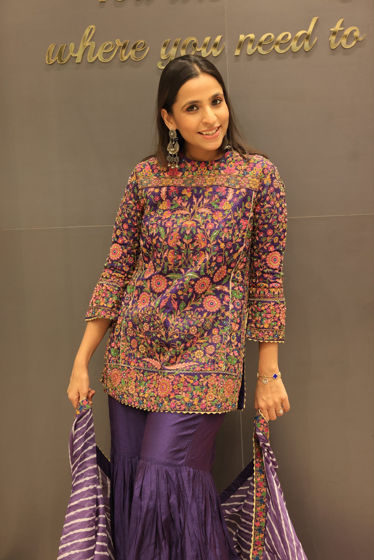 Purple Vegan Silk Sharara Dress