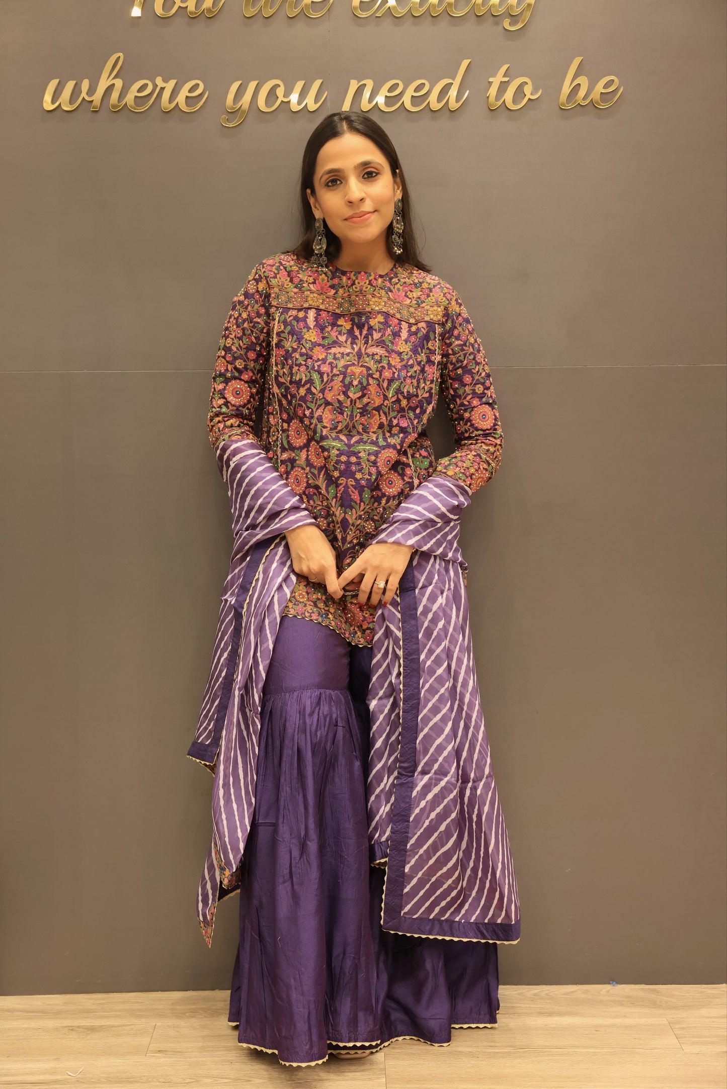 Purple Vegan Silk Sharara Dress